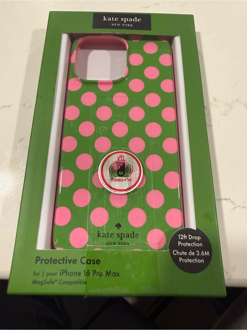 iPhone 16 Pro Max kate spade Green Phone Case with Pink Polka Dots
